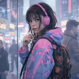 a young girl listening to music with headphones