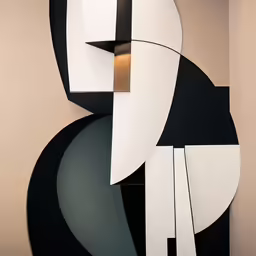 large mirror and black and white abstract painting
