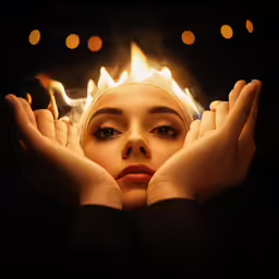 a woman that has some kind of fire in her hand