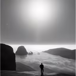 a person in the distance standing on a mountain