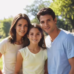 the family poses for a picture outside