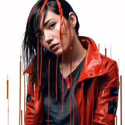 an image of a woman wearing red blood dripping from her hair