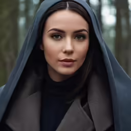 a young woman wearing a hooded coat posing for a picture