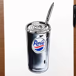 a pen drawing of a pepsi drink