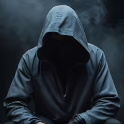 the dark man in a black hooded jacket, with his hands behind his head