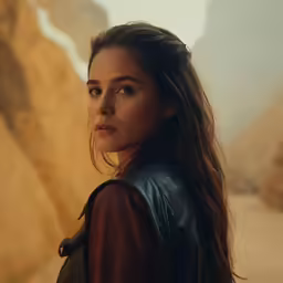 a close up of a person standing near a rock face