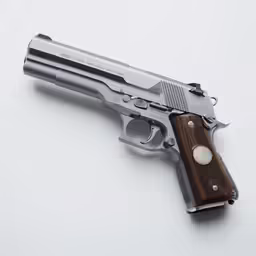 a wooden and steel gun on white background