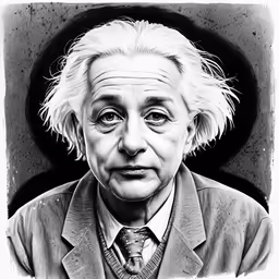 a black and white photograph of a person with white hair and glasses