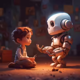 the robot is talking to the girl in front of her