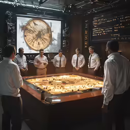 a group of men who are looking at a game