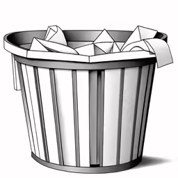 black and white clipart of a trashcan with tissue napkins
