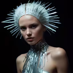 a woman with silver hair in white outfit