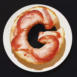 an uncooked bagel on a black counter top