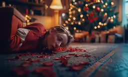 a girl is laying down on the floor