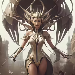a woman dressed up as a warrior in an artwork work