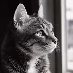 a small grey cat sitting next to a window