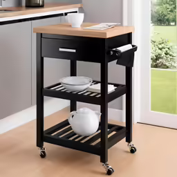 a kitchen island with food storage underneath