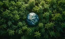 the earth sits in the middle of some tree branches