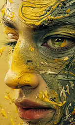 this painting of a woman with yellow hair is really artistic