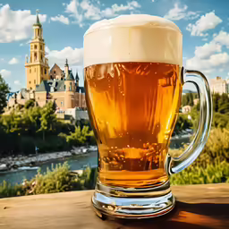there is a tall glass with beer on a table