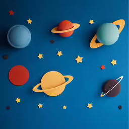 four cardboard solar system, including two stars and one saturn