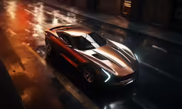 a sports car driving down a city street