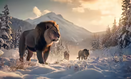 a group of animals that are standing in the snow