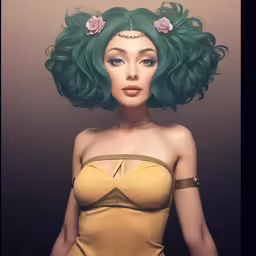 this is an 3d rendering of a woman with green hair