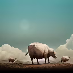 two large rhinos are standing on a hill top