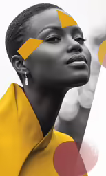 an african american woman with colorful abstract shapes surrounding her