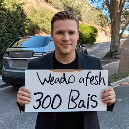 the man is holding up a sign on the street