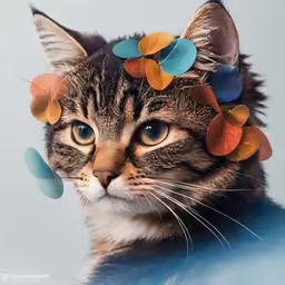 a cat with some strings on its head