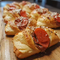 several puff pastry items on a board