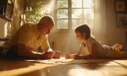 the little girl is learning to read the book with her grandfather