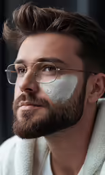 a man in glasses with white patches on his face
