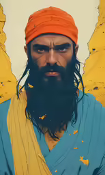 an image of a man with a beard and yellow scarf