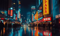 people walking in the rain on the streets at night