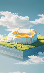 a painting of a floating platform in the sky