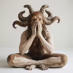 the god has his hands in his face