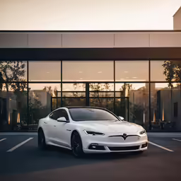 a white car parked inside of a parking lot