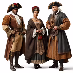 three people in renaissance clothing posing for a photo