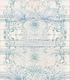 the design in the blueprint of this book cover shows a flower,a drawing of a floral pattern with lines in the background