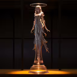 an image of a woman standing in the darkness,this is a photo of a glowing sculpture
