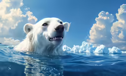 there is a polar bear swimming in the ocean
