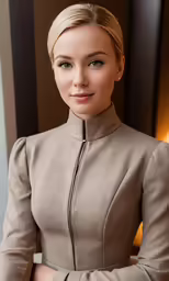 the blonde hair model is dressed in a suit