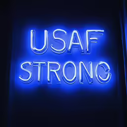 usaf strong glowing sign in dark room