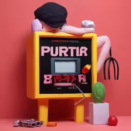 there is a woman sitting on a gameboy