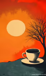 there is a cup and saucer on the table