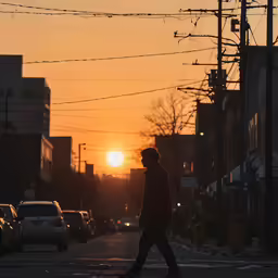 a man walking on a street in the sun