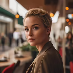 a woman poses for a picture in a restaurant